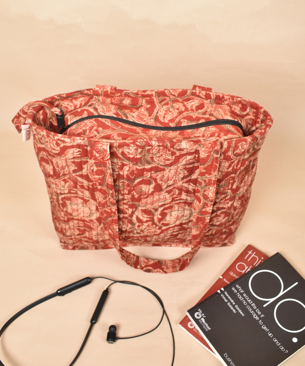 Red handcrafted cotton kalamakri bag