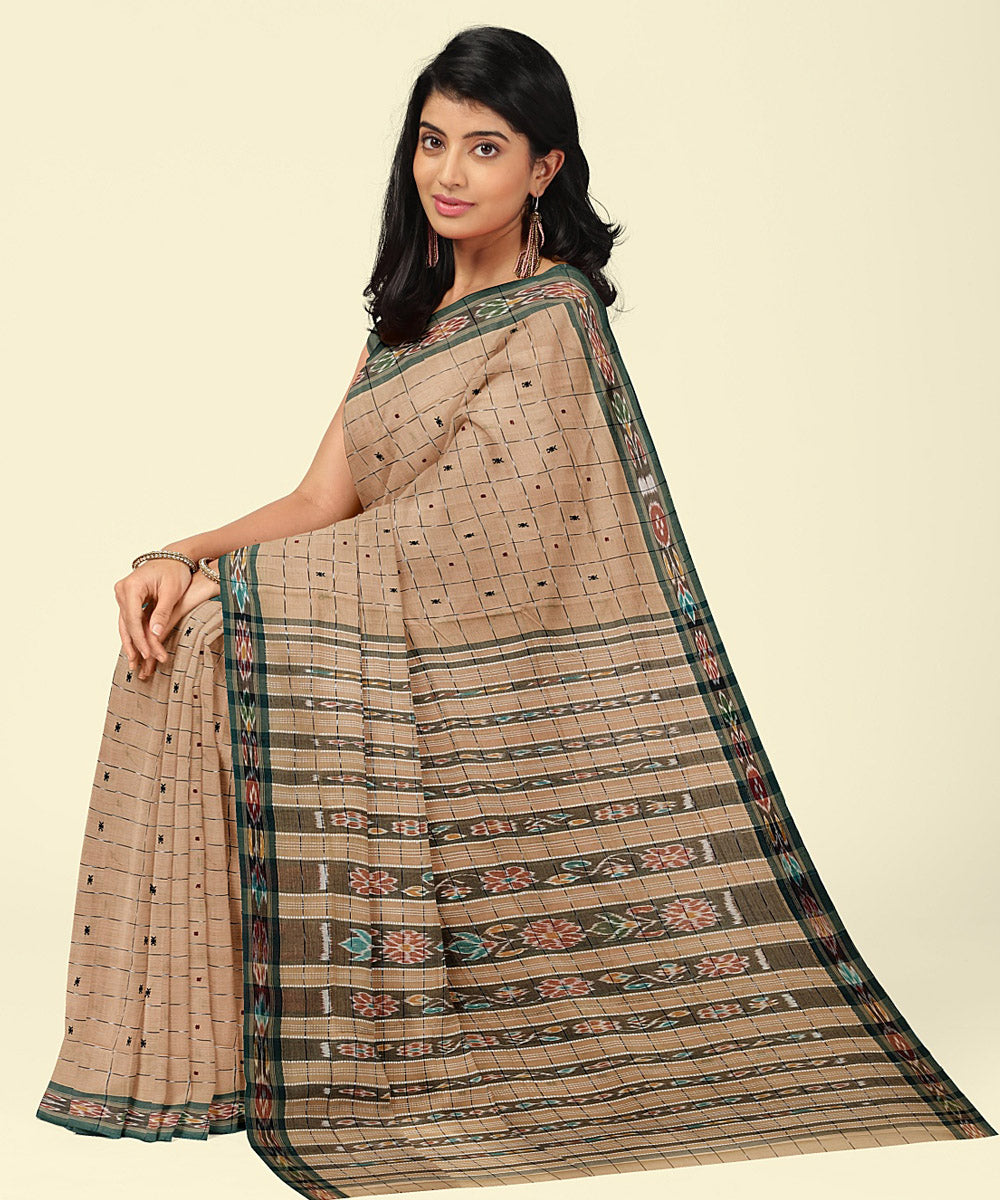 Beige multicolor cotton handwoven nuapatna saree