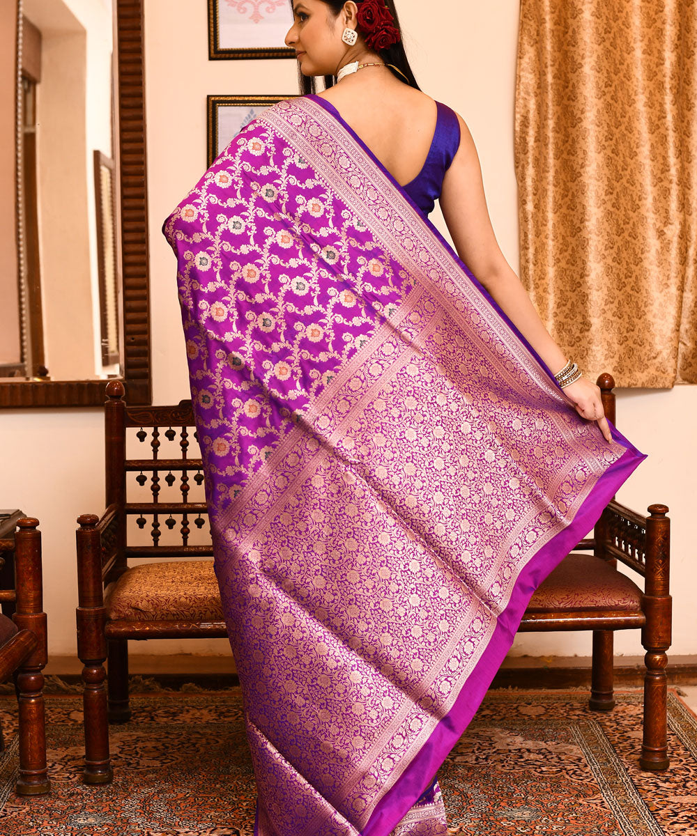 Purple handloom banarasi silk saree