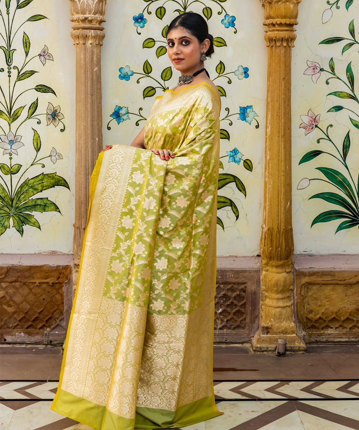 Pista green handwoven silk banarasi saree