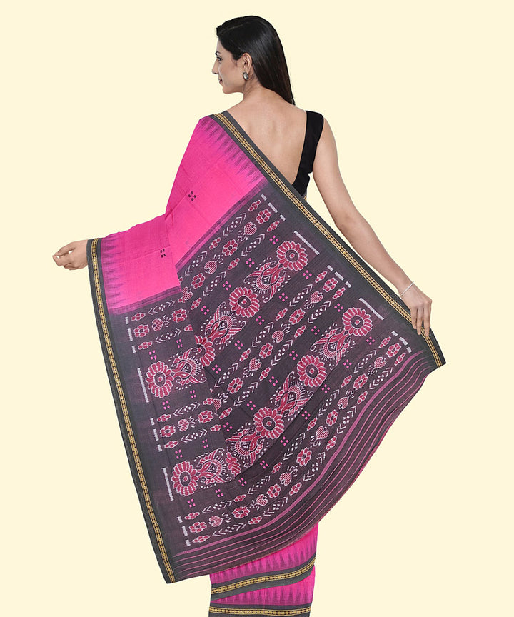 Pink grey cotton handwoven nuapatna saree