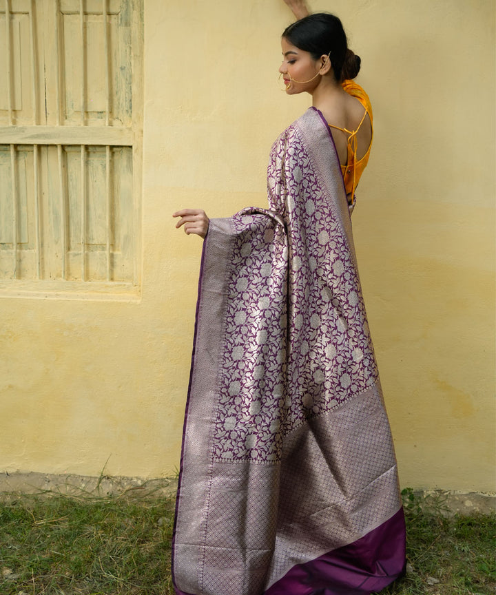 Magenta jangla silk handwoven banarasi saree