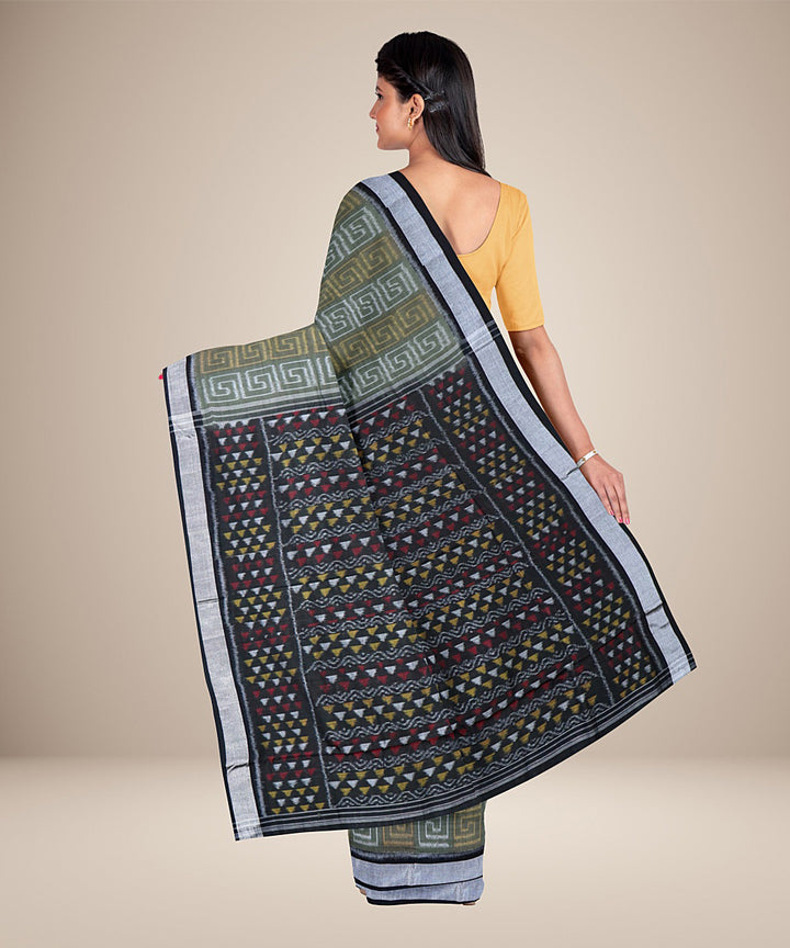 Dark grey multicolour cotton handwoven nuapatna saree