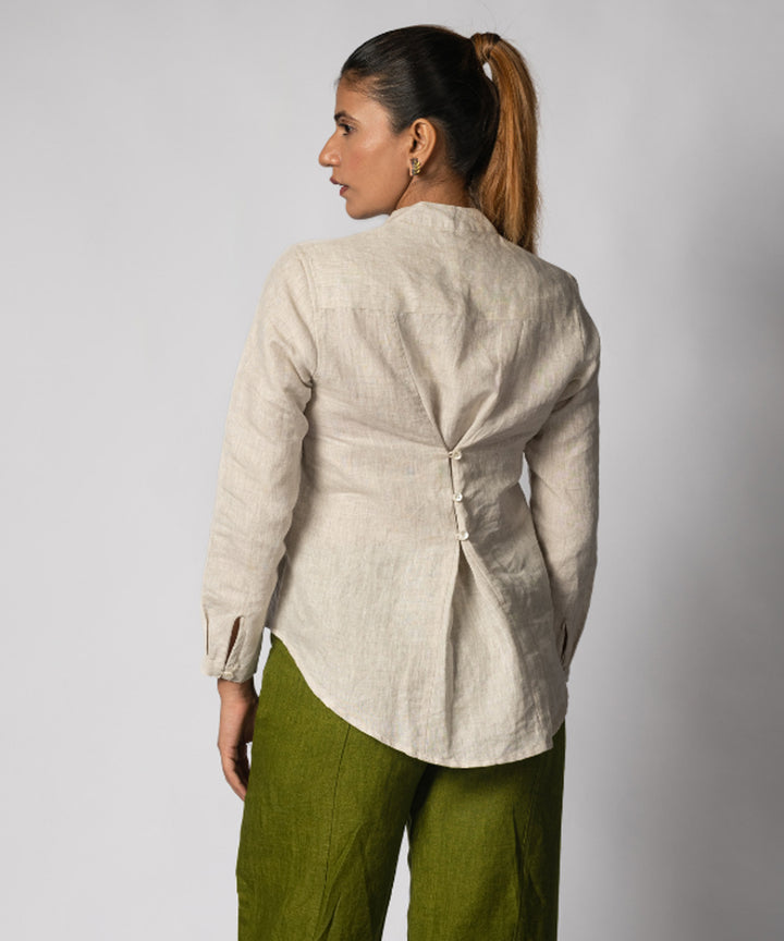 Beige handwoven linen top