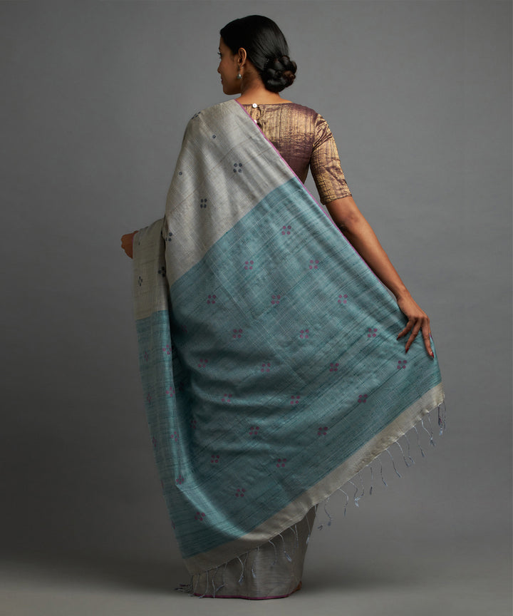 Dusky blue grey kosa handloom chhattisgarh silk saree