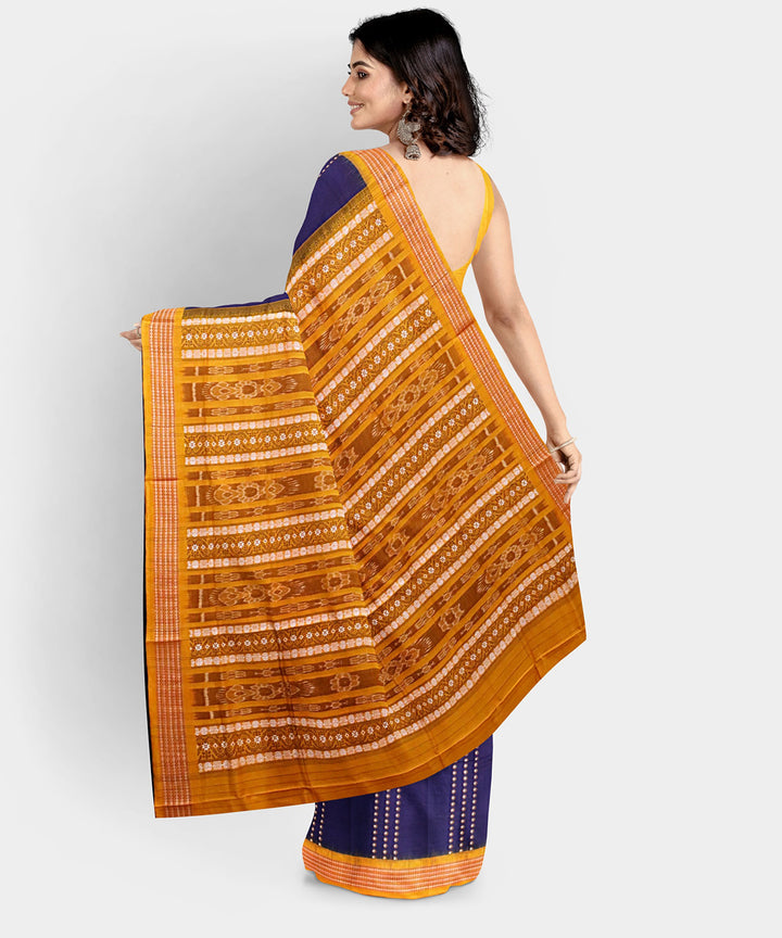 Navy blue yellow cotton handwoven bomkai saree