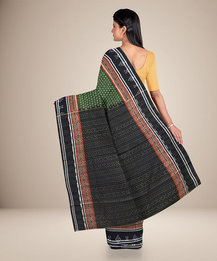 Olive green black cotton handwoven nuapatna saree