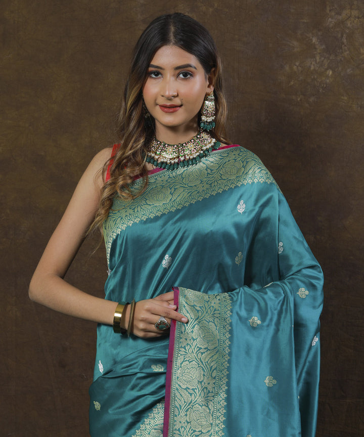 Turquoise silk handwoven banarasi saree