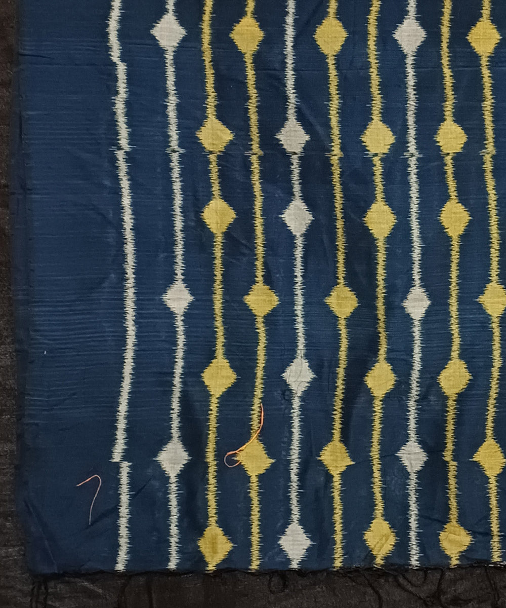 Navy blue off white yellow handwoven cotton silk ikat sambalpuri stole
