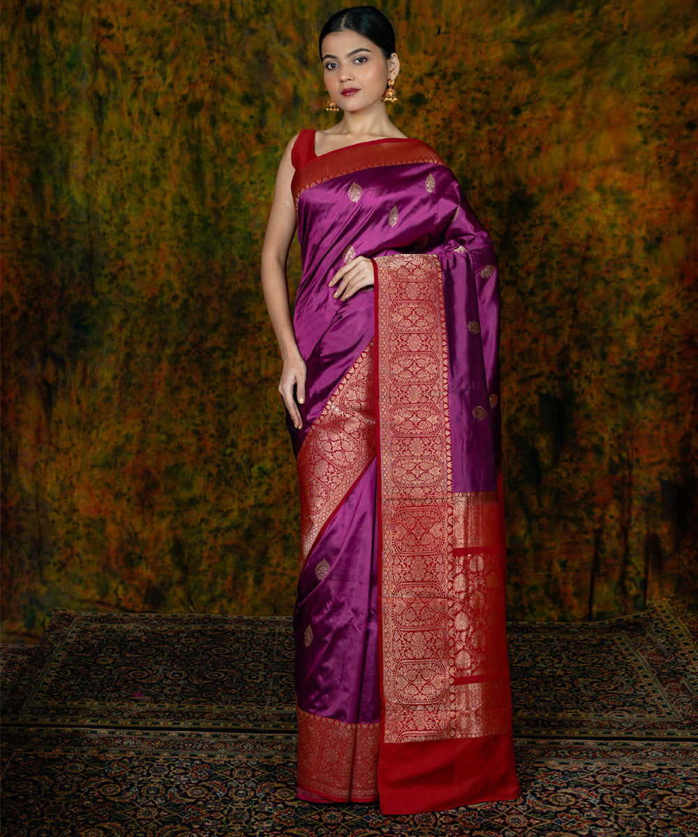 Magenta red silk handwoven banarasi saree