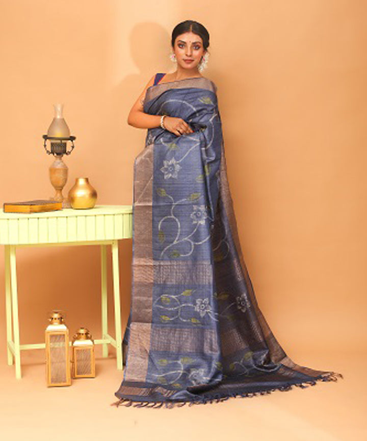Grey chhattisgarh handwoven tussar silk saree