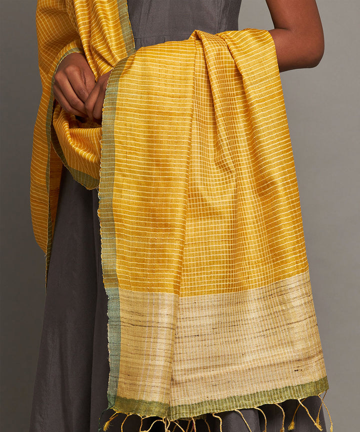 Yellow beige handwoven kosa silk dupatta