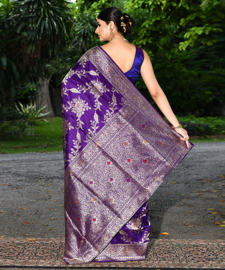 Purple silver silk handwoven banarasi saree