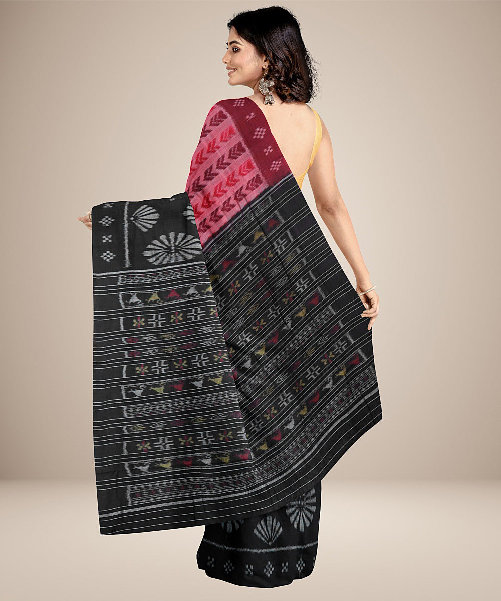 Multicolor black cotton handwoven nuapatna saree