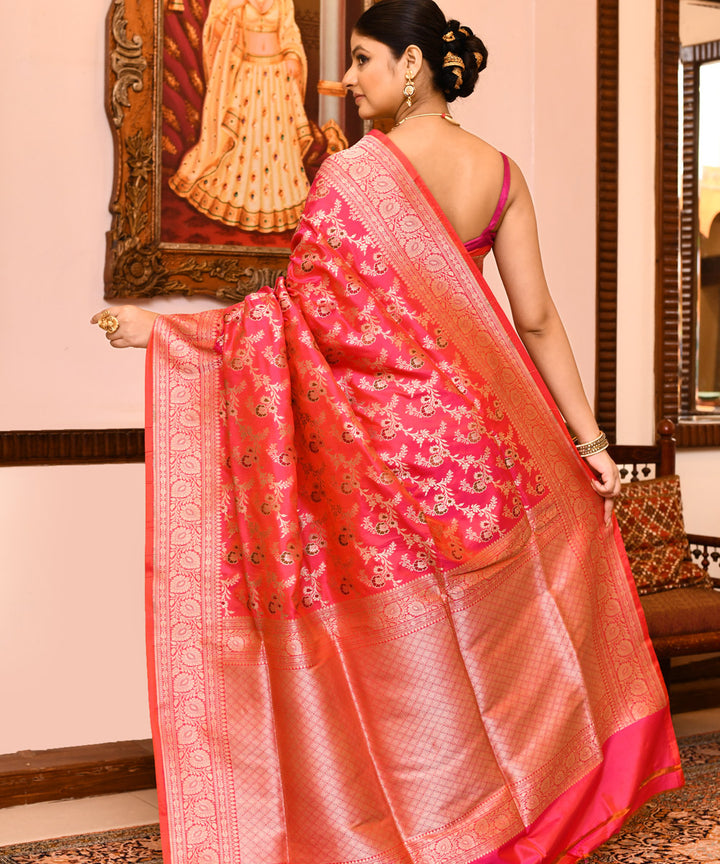 Pink banarasi silk handwoven saree