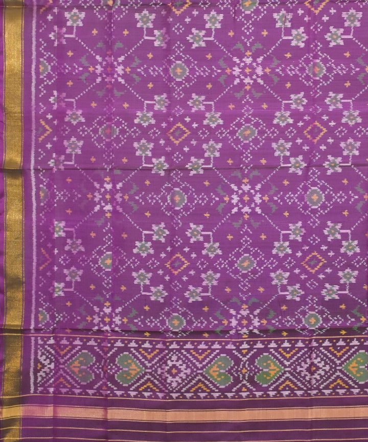 Purple green silk handwoven patola dupatta