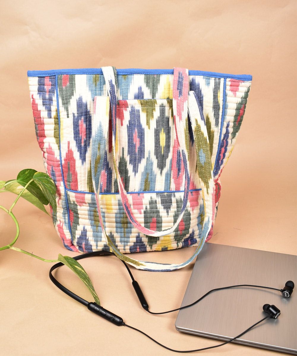 Multicolor handcrafted cotton pochampally ikat bag