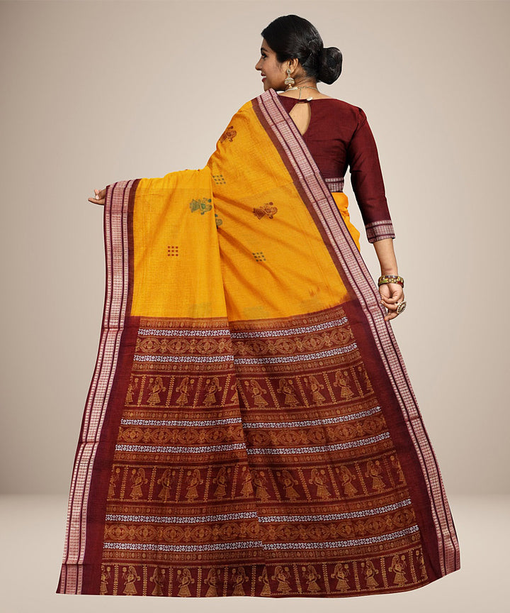 Yellow red cotton handwoven bomkai saree