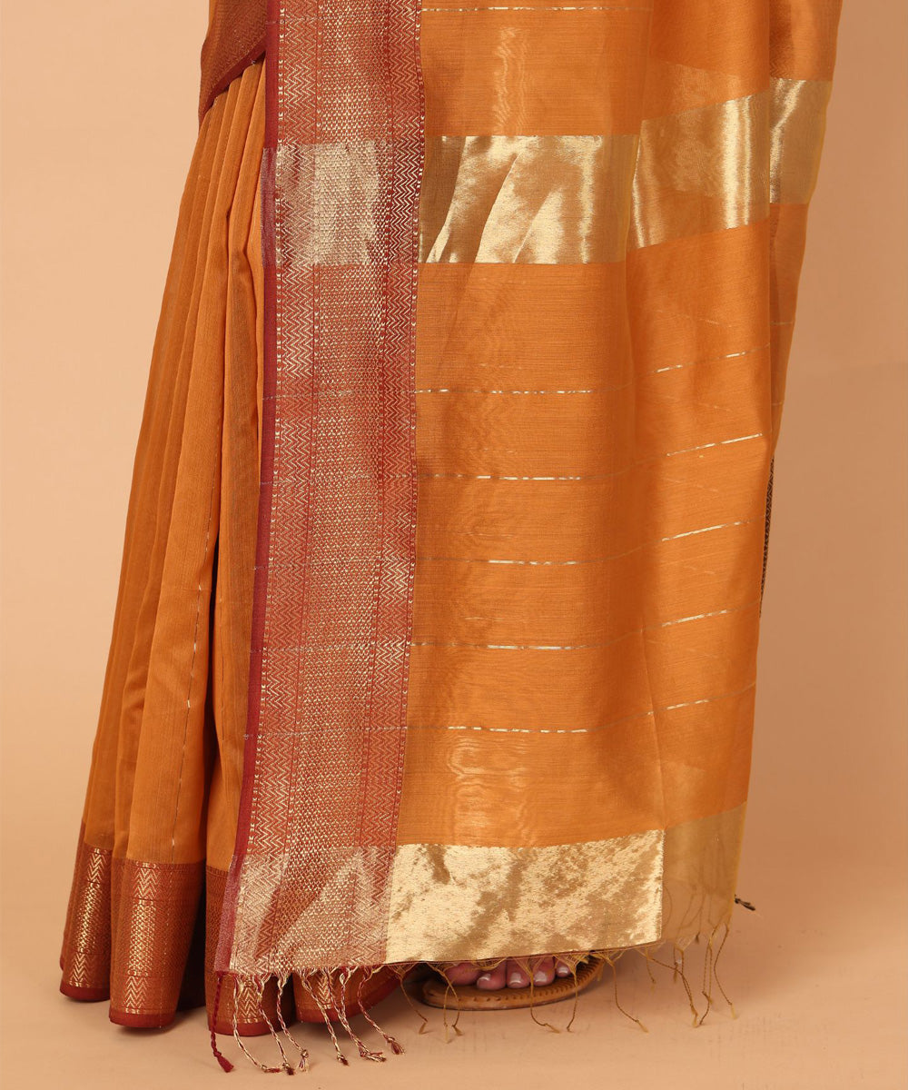 Orange maheshwari cotton silk handloom saree