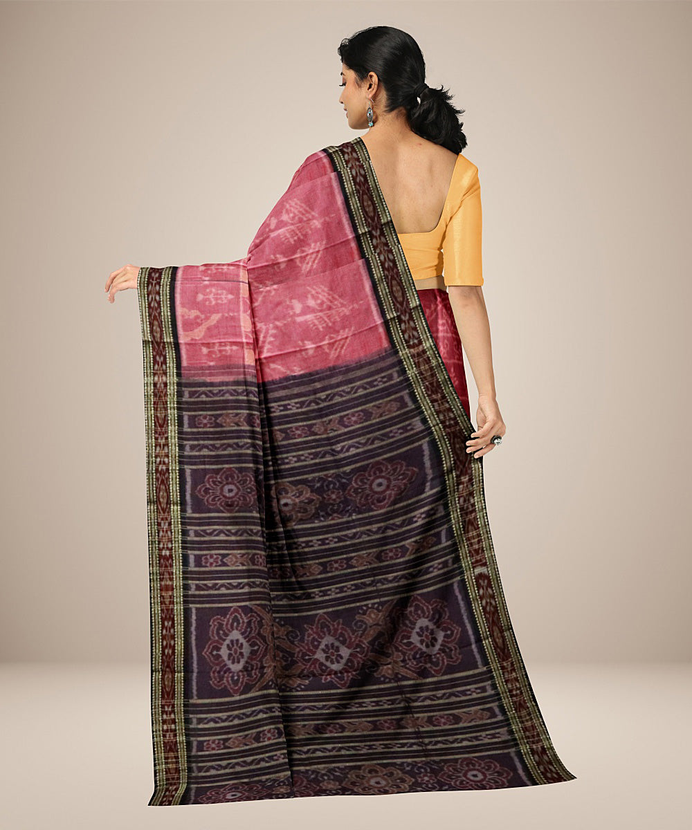 Pink black tribal motif cotton handwoven nuapatna saree