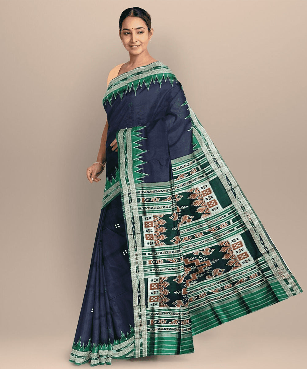 Black green silk handwoven khandua saree