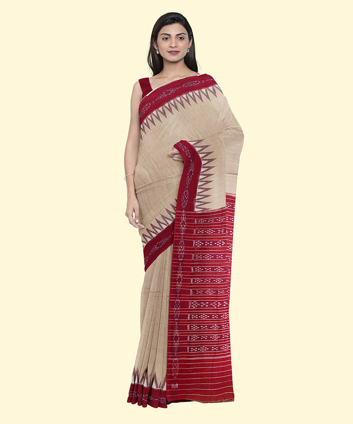 Offwhite red cotton handwoven nuapatna saree