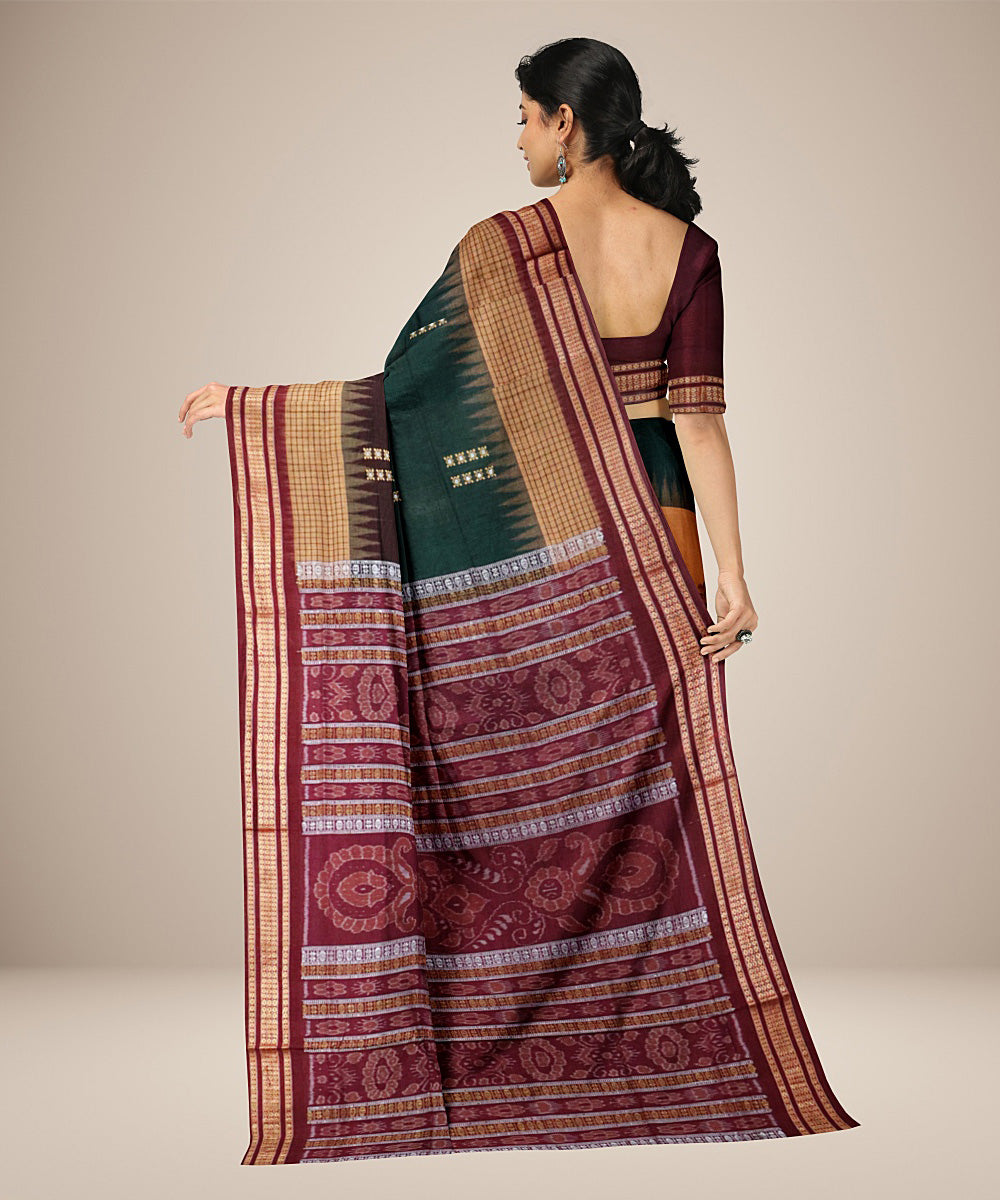 Antique brass red cotton handwoven bomkai saree