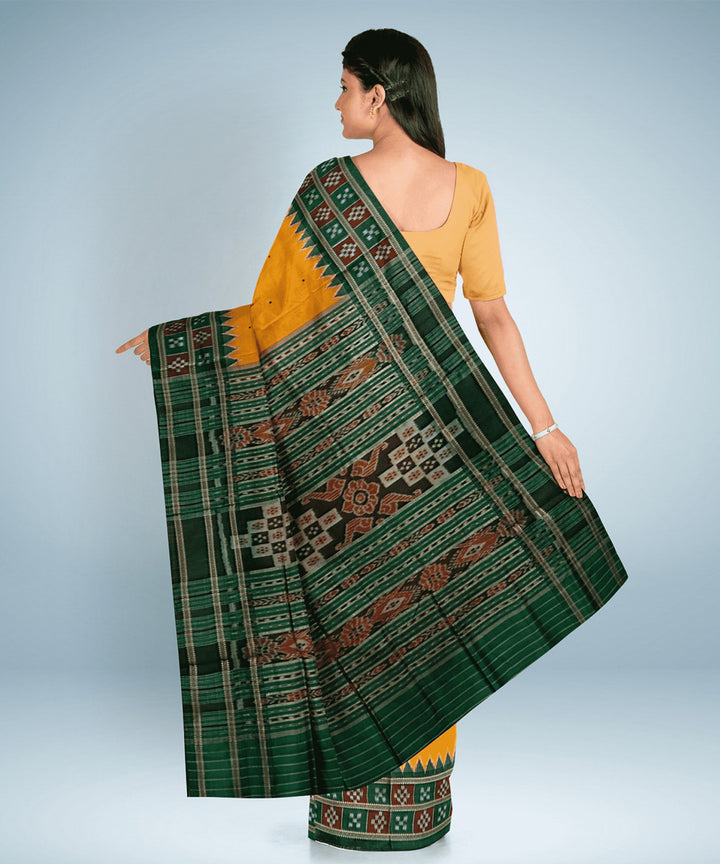 Golden rod green silk handwoven khandua saree