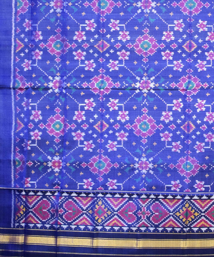 Navy blue pink handwoven silk patola dupatta