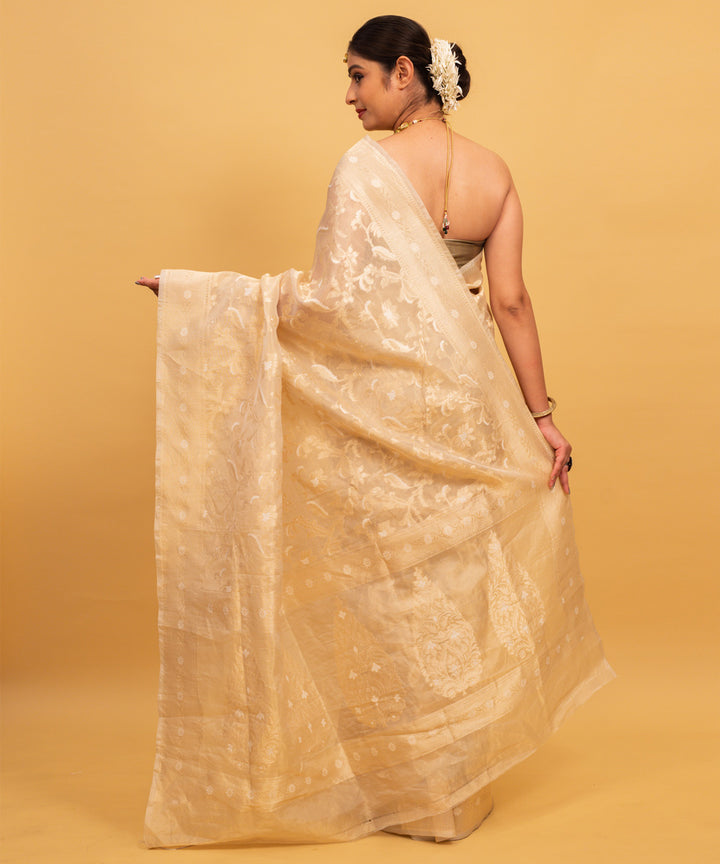 Cream jangla silk handwoven banarasi saree