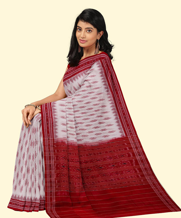 White red handwoven cotton nuapatna saree