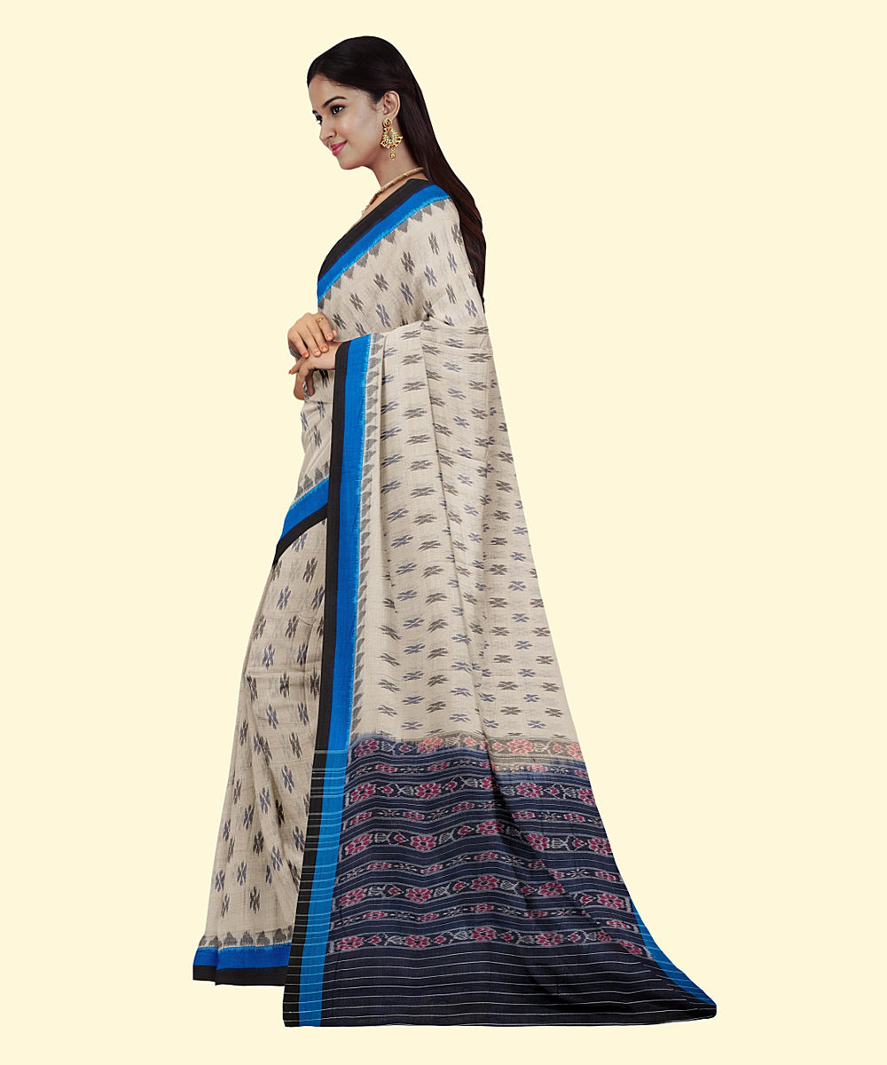 Offwhite black cotton handwoven nuapatna saree