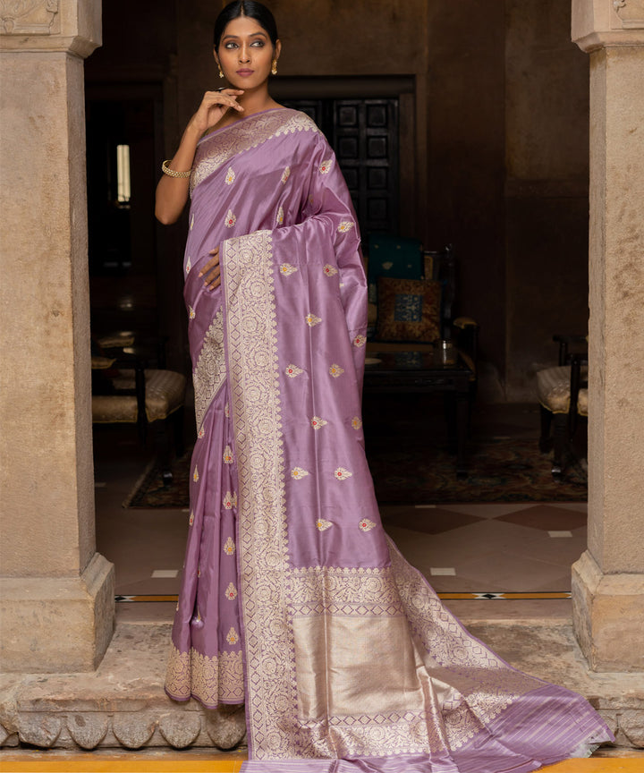 Lavender handwoven banarasi silk saree