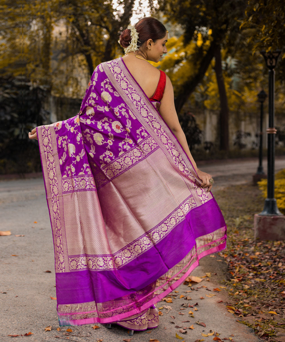 Purple jangla handwoven banarasi silk saree