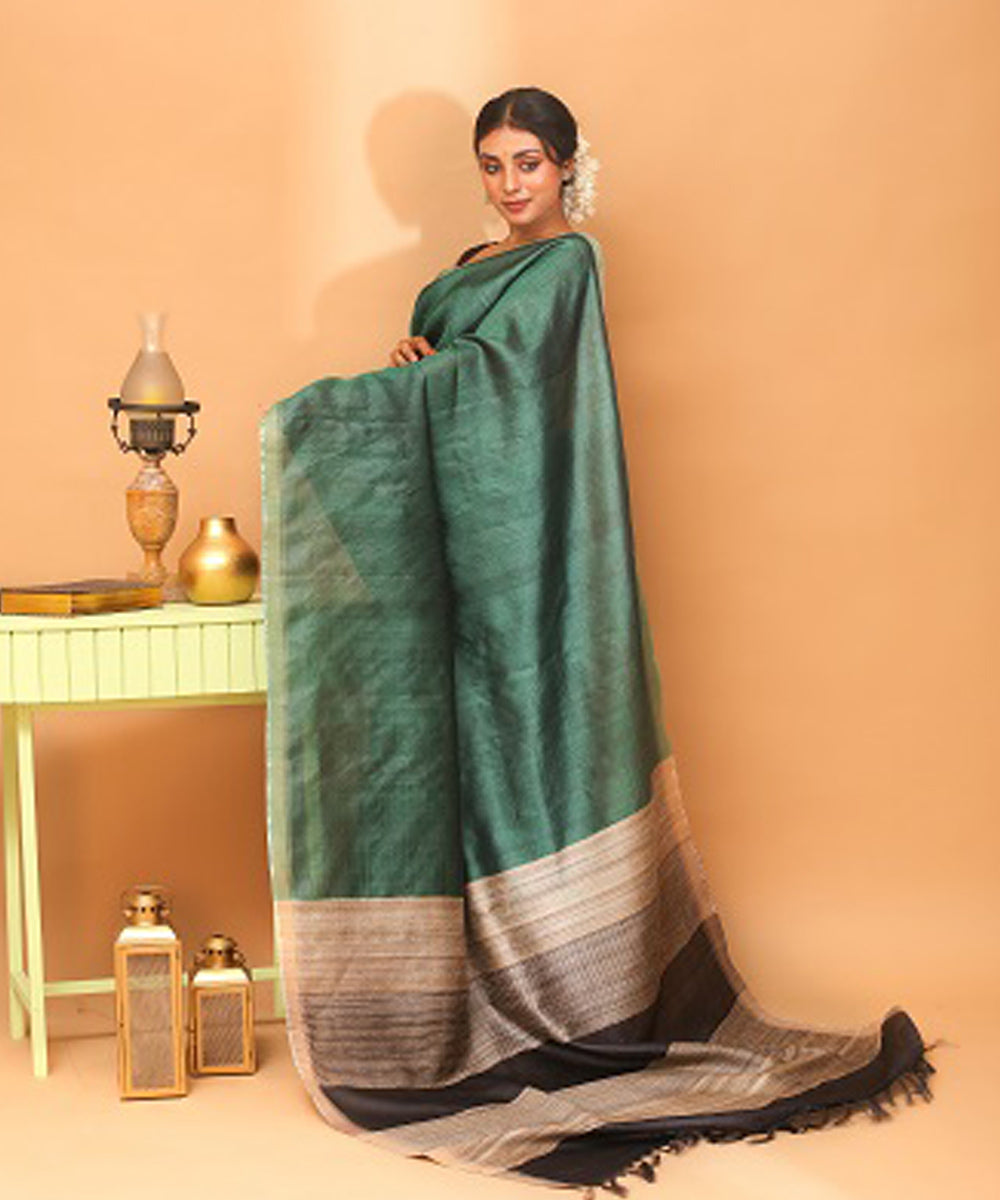 Dark green chhattisgarh handloom tussar silk saree