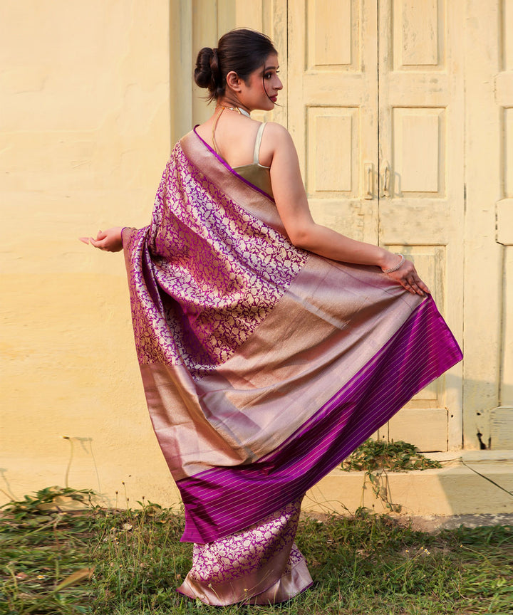 Purple handloom silk banarasi saree