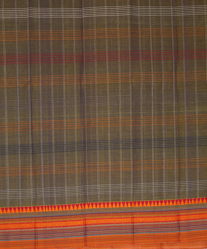 Grey orange handwoven narayanapet cotton saree