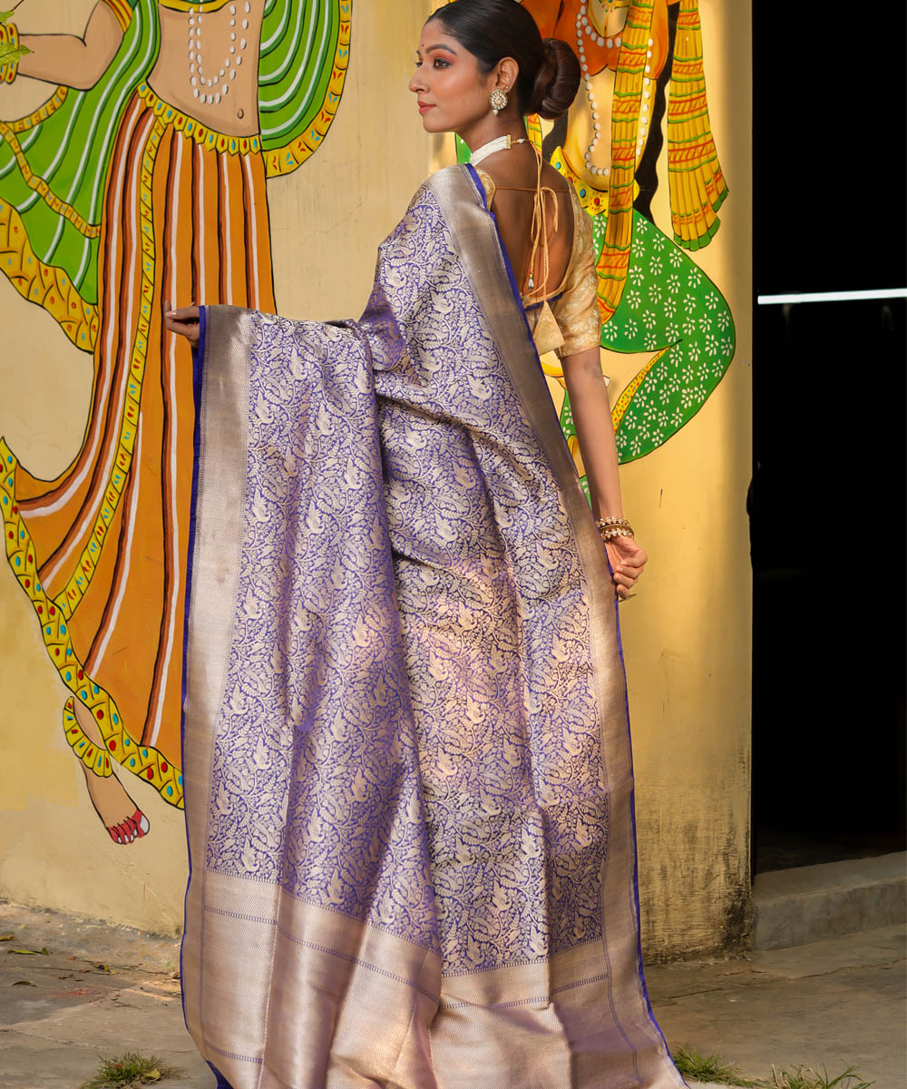 Royal blue handwoven silk banarasi saree