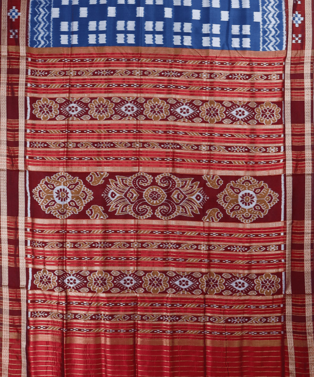 Cerulean marron silk handwoven khandua saree