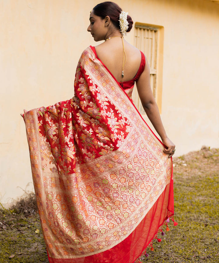 Red handwoven banarasi silk saree