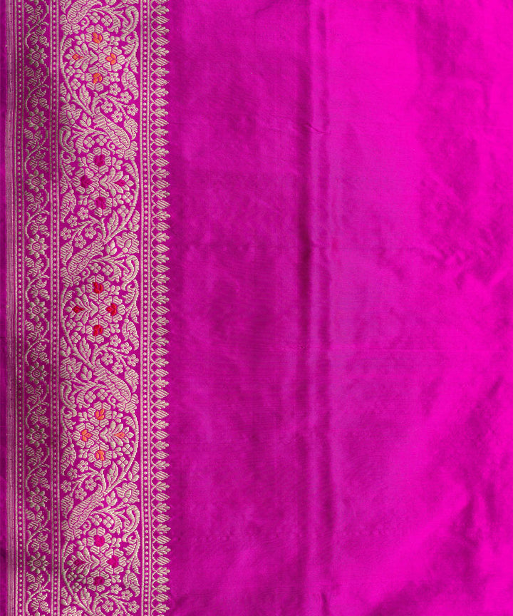 Rani pink jangla handwoven silk banarasi saree