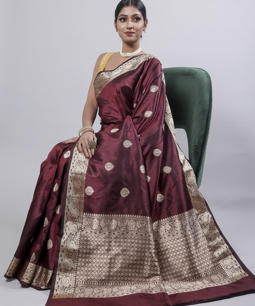 Maroon handwoven banarasi silk saree