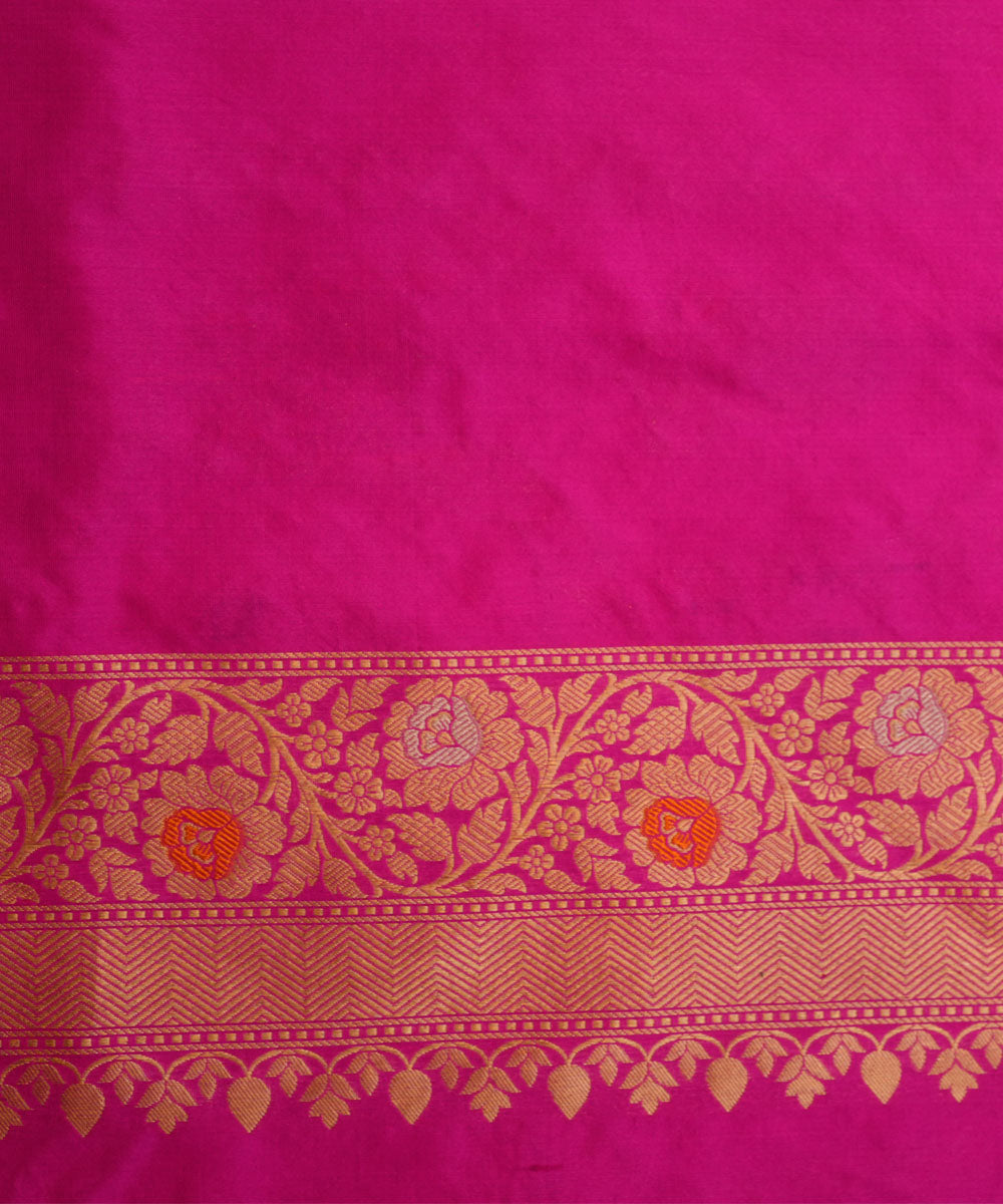 Rani pink jangla banarasi handwoven silk saree