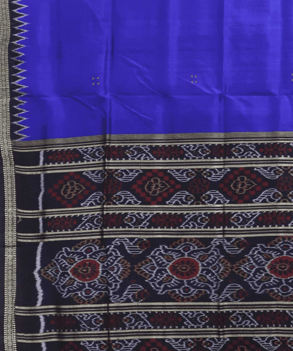 Indigo blue black silk handwoven khandua saree