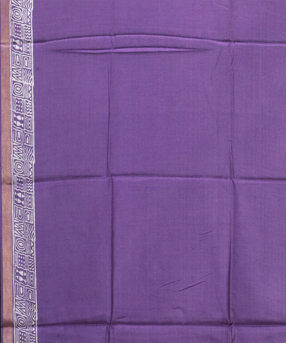 Dark lavender temple border tussar silk handwoven odisha ikat saree
