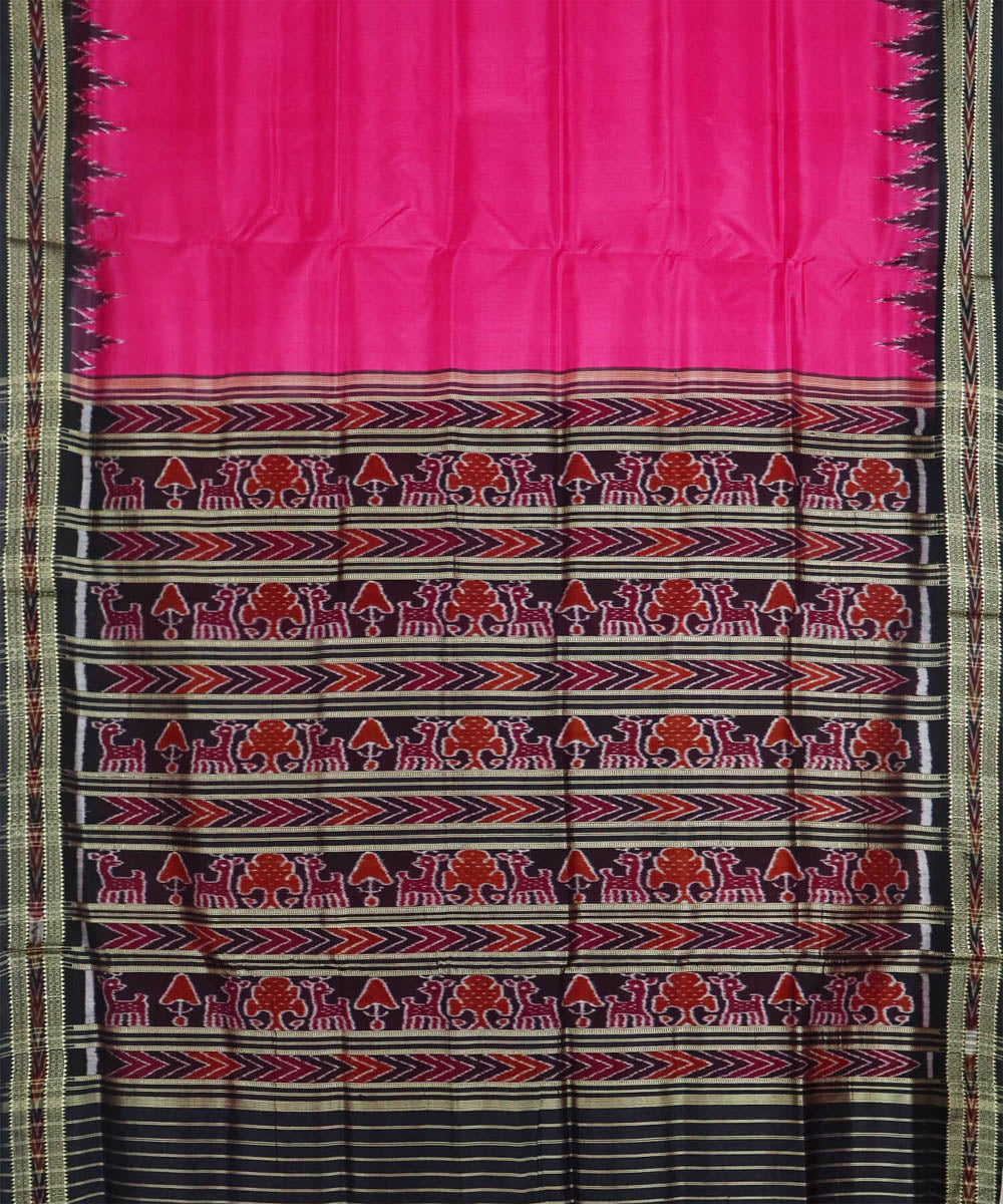 Pink black silk handwoven khandua saree