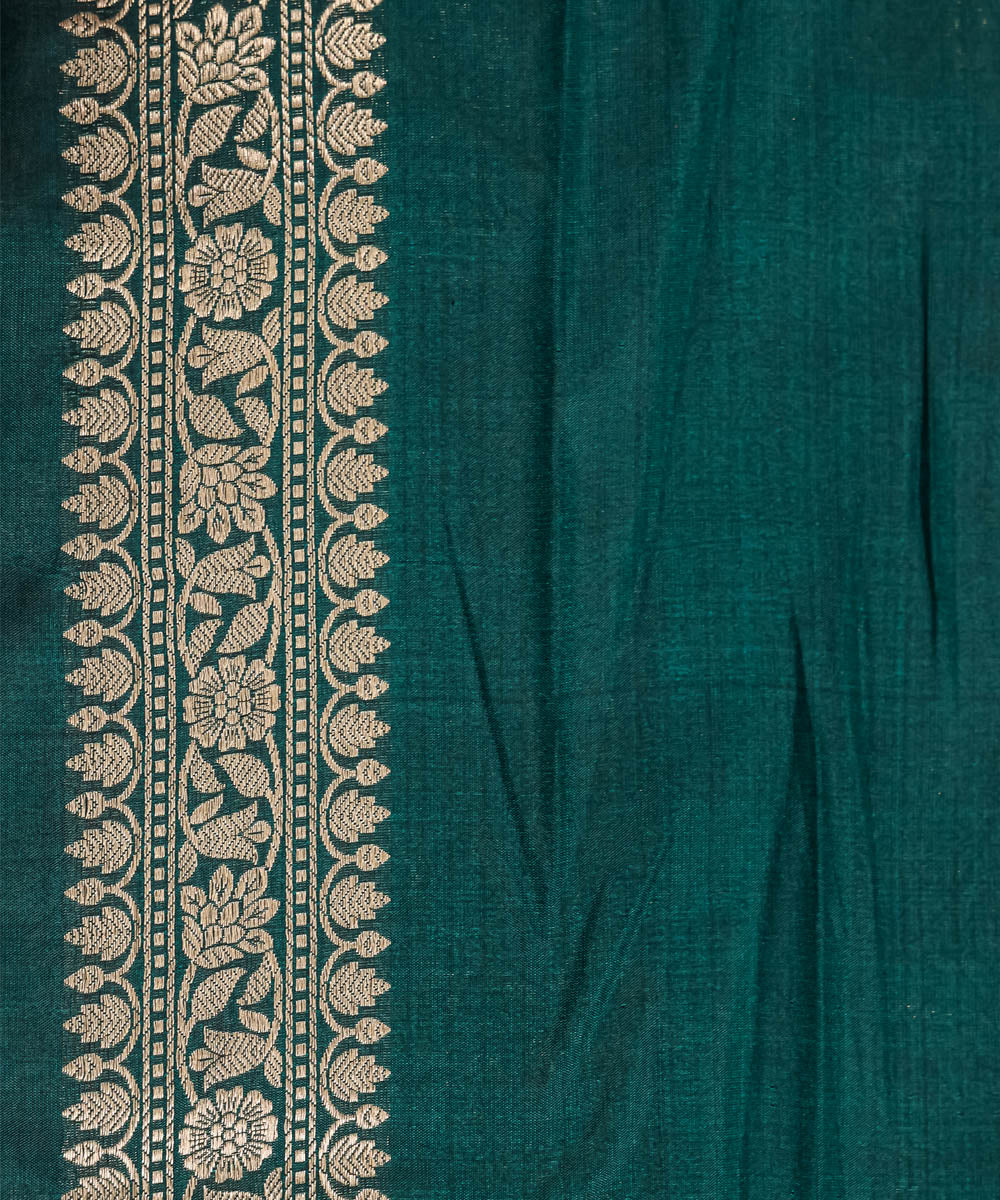 Dark green jangla silk handwoven banarasi saree