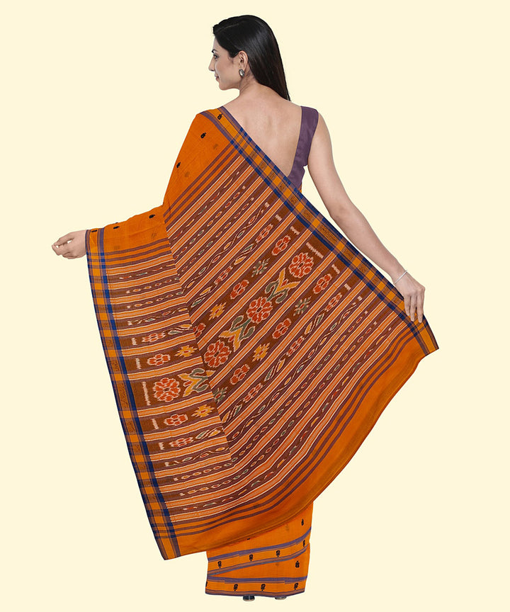 Orange blue cotton handwoven nuapatna saree