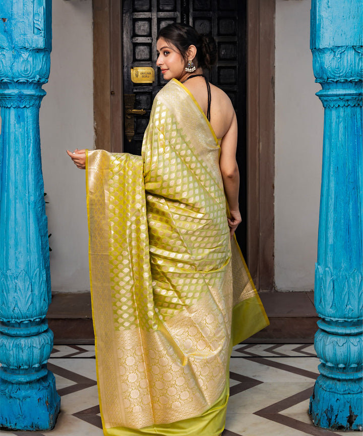 Pista green silk handwoven banarasi saree