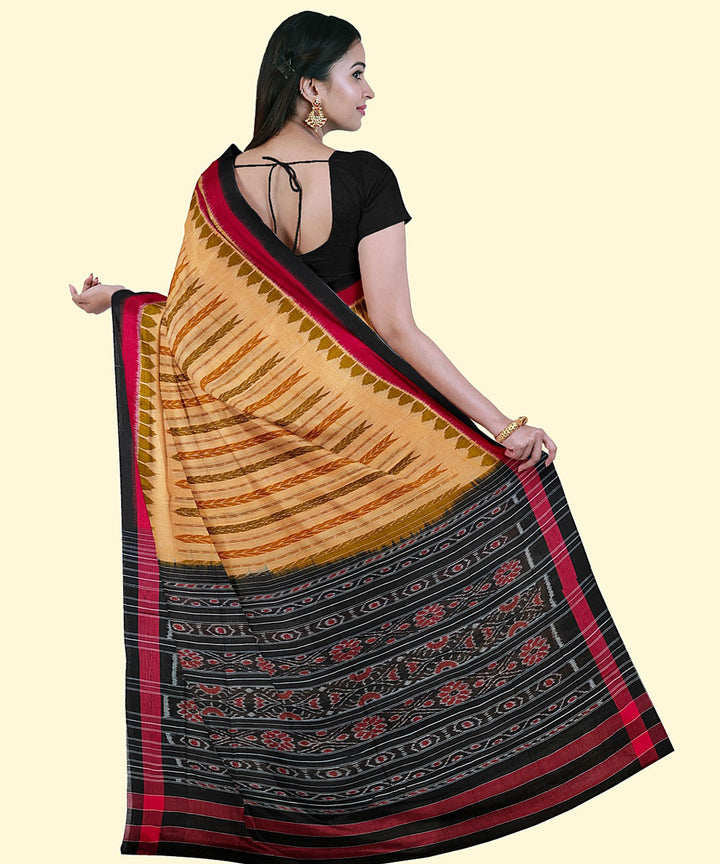 Orange black cotton handwoven nuapatna saree